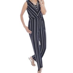 Chico's Knit Kit Vertical Navy Blue with White Pin Striped Pants Jumpsuit Size 0